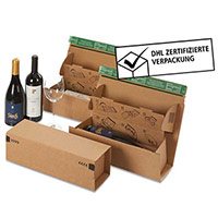Weinkarton und Weinflaschen