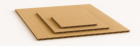 Wellpappe-Zuschnitte in verschiedenen Größen aufeinander gelegte Wellpapp Zuschnitte