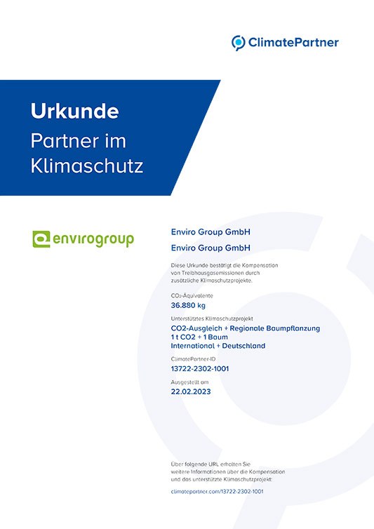 Urkunde von Climate Partner –  "Partner im Klimaschutz"