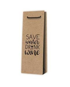 Papiertragetasche natur "Save Water Drink Wine" 125 x 85 x 360 mm