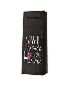 Papiertragetasche schwarz "Save Water Drink Wine" 125 x 85 x 360 mm