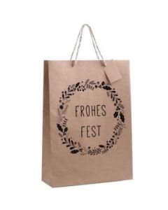 Kraftpiertragetasche "Frohes Fest", 245 x 80 x 345 mm Kraftpiertragetasche "Frohes Fest", 245 x 80 x 345 mm
