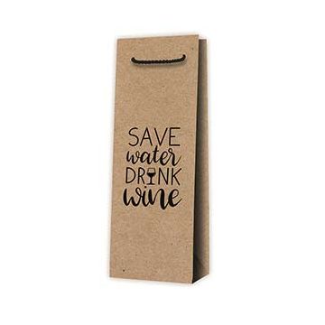Papiertragetasche natur "Save Water Drink Wine" 125 x 85 x 360 mm